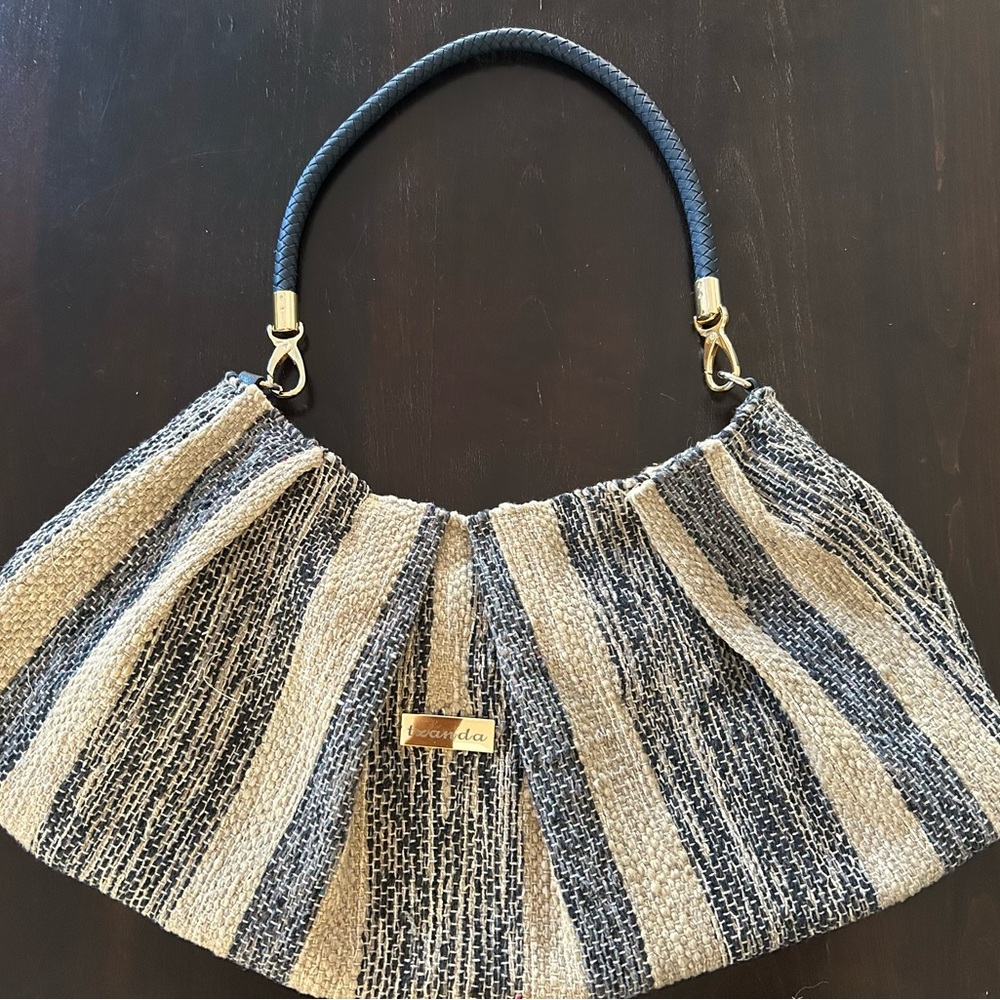 Chic Striped Shoulder Bag in Navy and Beige